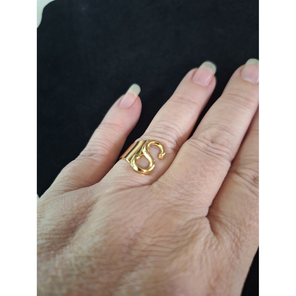 Plunder Gold Tone "S" Initial Open Cuff Adjustable Ring